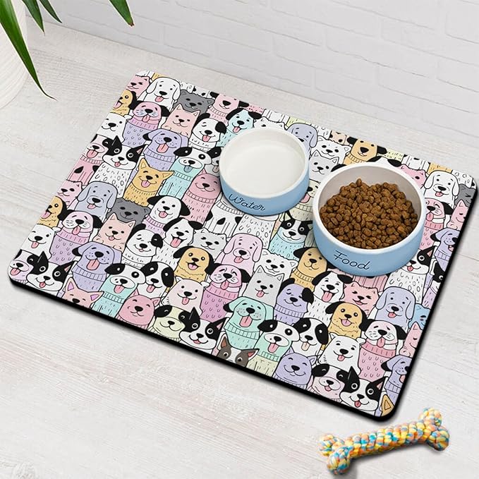 Pet Feeding Mat for Floors Waterproof Dog Mat for Food and Water Absorbent Quick Dry Non Slip mat for Cat Bowls