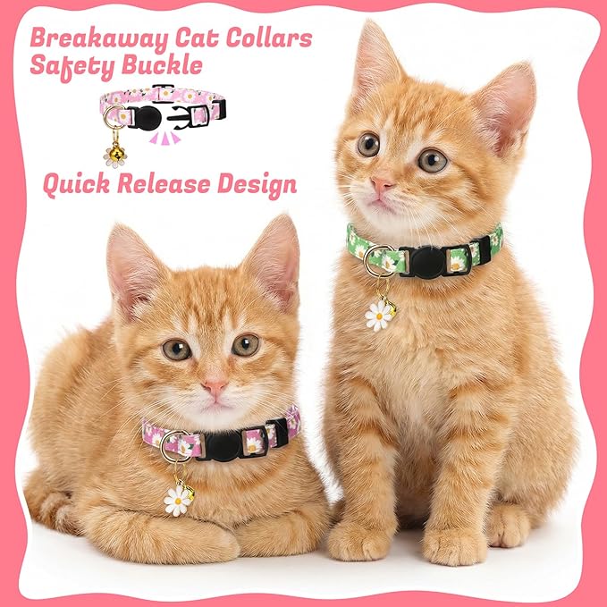 10 Pack Breakaway Cat Collars with Bells Flower Pendants Adjustable Floral Cat Collars Safety Kitten Collar with Bell for Girl Boy Cats