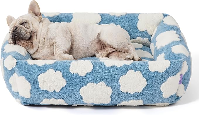 LE SURE Cute Dog Bed for Medium Dogs - Washable Pet Beds,Cozy Rectangle Orthopedic Sofa with Jacquard Shaggy Plush & Anti Slip Bottom,30x24x8inches