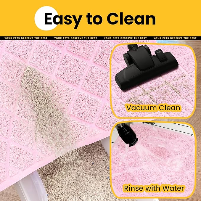 Cat Litter Mat Litter Trapping Mat, 35" x 23" Premium Durable PVC Grid Mesh with Scatter Control, Non-slip, Less Waste Cat Litter Box Mat, Pink
