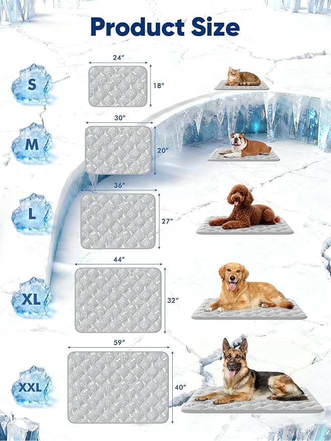 Rywell Dog Cooling Mat 2.0, Elegant Grey, 36"*27" Thick & Durable Cooling Mat for Large Dogs, Extended Cooling with Waterproof & Color-Changing Arc-Chill Fiber (Q-Max>0.5), Ideal for Summer