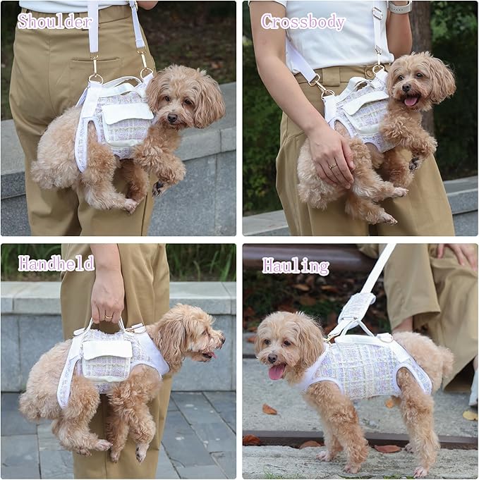 Dog Lift Harness Backpack for Small Dogs Cats, Adjustable Straps Dog Sling Carrier Full Body for Hiking, Travel, Outdoor – Purple Large