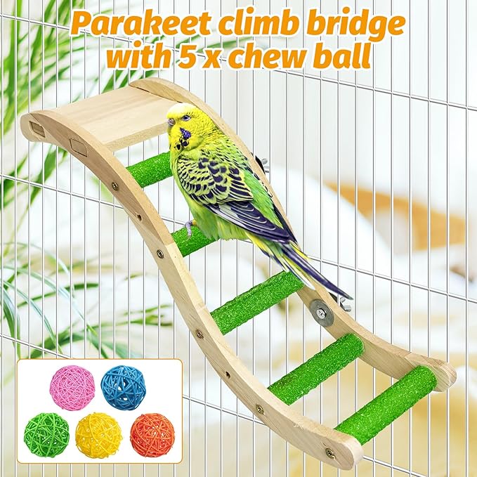 Hamiledyi Nature Wooden Bird Ladder Pet Parrots Climb Bridge Exercise Stands for Parakeet Climbing Chewing Bridge Bird Cage Accessories for Cockatiel Parakeet Lovebirds Budgie (Green)