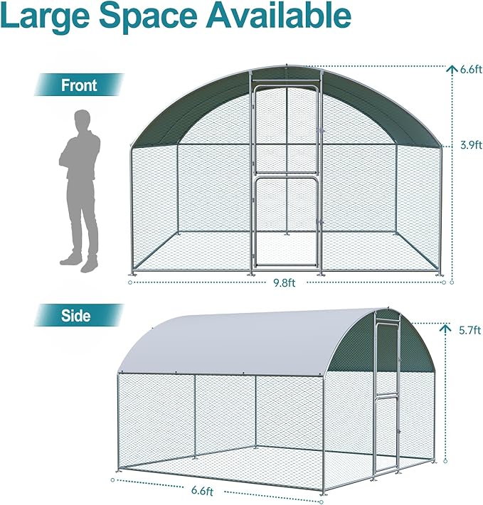 Large Chicken Coop, Chicken Coops for 10 Chickens, Chicken Runs for Yard with Water Poof & UV Resistance Cover, Dome Roof Chicken Coop Run with Double Lockable Doors for Outdoor Backyard