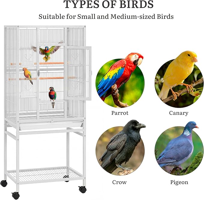 YITAHOME 53.9 inches Metal Bird Cage for Parakeets: Large Parrot Cages with Seed Catcher & Birdcage Cover with Rolling Stand & Brakes for Lovebirds Cockatiels Pigeon Finches