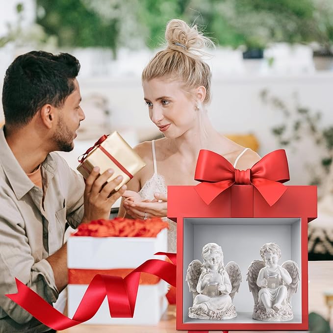 2 Pack Outdoor Angel Statue Garden Decor, Classic Solar Angel Figurine Decoration for Yard Art Indoor Porch Home Lawn Outside Light up Cherub Sculpture Guardian Wings Angel Memorial Gifts Christmas