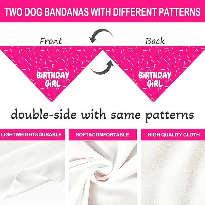 Birthday Girl Dog Bandanas 1 Pack, Pink Dog Scarfs for Puppy, Pet Scarves HBD Bandanas for Small Medium Large Dogs (Birthday Girl, One Size)