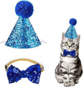 Christmas Pet Party Jazz Hat and Blingbling Bow Tie Breakaway Collar Set, Adjustable Headband for Kitten Puppy Small Dogs Cats (03 Sequin-Royal Blue)