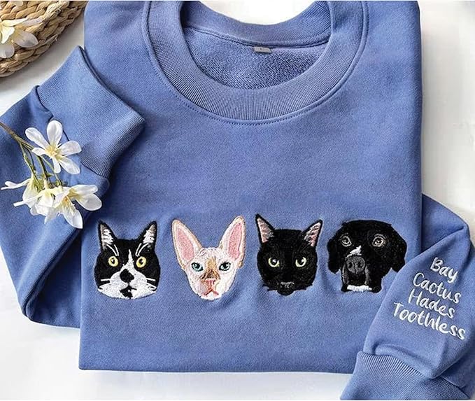 Custom Pet Embroidered Sweatshirt - Personalized Dog/Cat Face & Name - Gift for Mom, Dog Mom, Birthday, Christmas