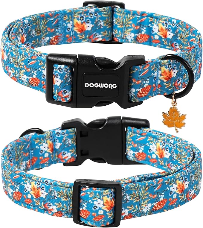 DOGWONG Fall Maple Dog Collar- Cute Classic Fall Autumn Flower Dog Collars Adjustable Fall Dog Collar for Small Medium Large Dogs L