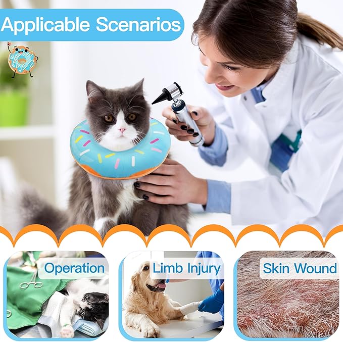Cat Cone Collar Soft, Cute Cat Donut Collar After Surgery, Adjustable Kitten Recovery Cones to Stop Licking, Lightweight Neck Elizabethan Collars for Cats Kittens (Blue, Medium)
