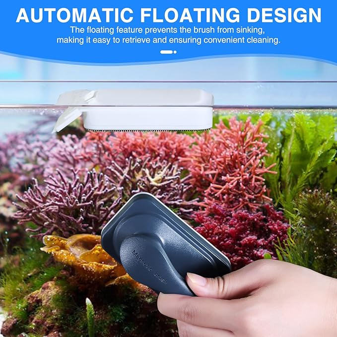 fishkeeper Aquarium Strong Magnetic Glass Cleaner Brush, Fish Tank Algae Magnet Cleaning Tool with 2 Detachable Scrapers, Mag Float Scrubber for 0.25-0.375Inch Glass and Acrylic Tanks