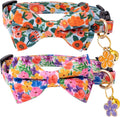 Faygarsle 2 Pack Cat Collar with Bell Breakaway Bowtie for Male Female Cats Pink Purple Flower Floral Spring Summer Cat Collar for Boy Girl Cats