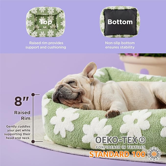 LE SURE Cute Dog Bed for Medium Dogs - Washable Pet Beds,Cozy Rectangle Orthopedic Sofa with Jacquard Shaggy Plush & Anti Slip Bottom,30x24x8inches