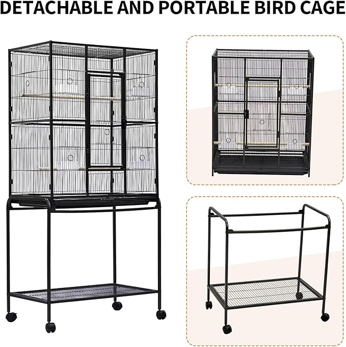 GarveeHome 62.6" H Large Bird Cage, Bird Cage with Rolling Storage Stands, Feed Bowls, Wide Tall Parrot Cage for Parakeets, Conures, Cockatiel, Cockatoo