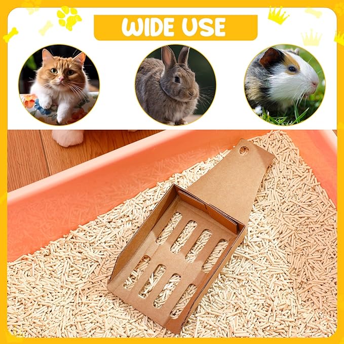 30 Pcs Disposable Cat Litter Scoops 8.3x3.3 Inch Portable Kitty Litter Scooper with Holder Shovel Cardboard Plastic Free Litter Scoop with Holes for Travel Cat Litter Box