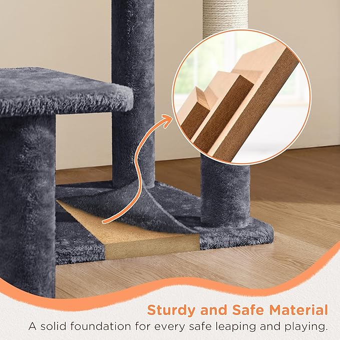 Yaheetech 57in Multi-Level Cat Tree Tower with Extended Platform, Padded Perch, Scratching Posts, and Ball — Indoor Activity Center for Large Cats