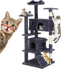 54 Inches Cat Tree Tower Condo Furniture, Multi-Level Cat Tower Condo Activity Center for Indoor Cats, Climbing Tree Cat House Padded Plush Perch, Kittens Pet Play House with Pom-pom, Pink