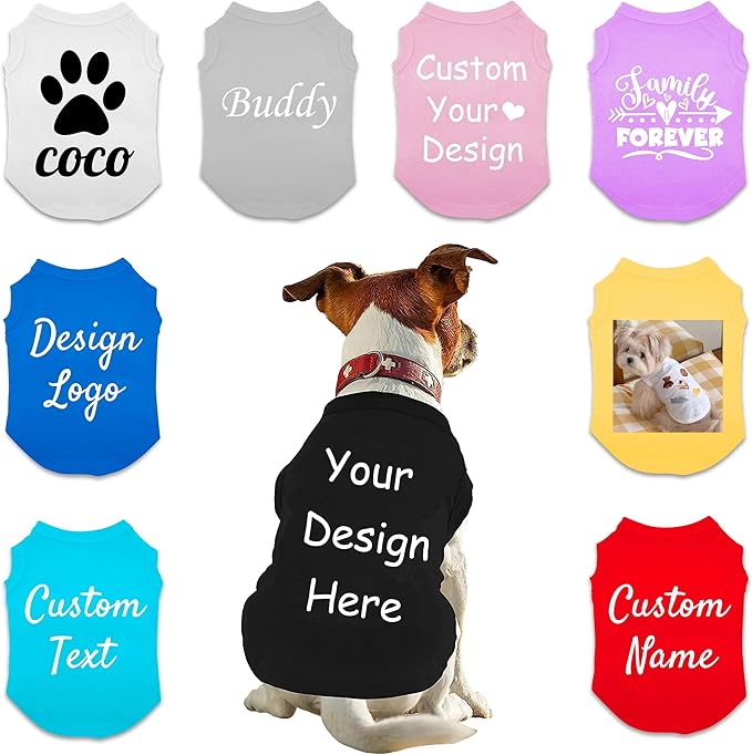 Custom Dog Shirt, Personalized Summer Breathable Pullover Pet Outfit With Name/Text/Photo/Logo for Dogs Puppy Cats Kitten