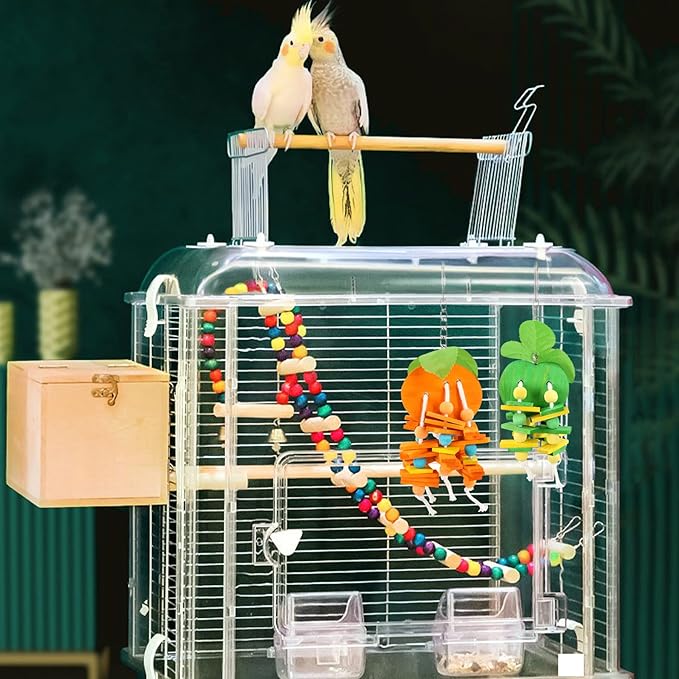 JSLZF Bird Chewing Toy for Parrot Cockatiel Conure Wood Block Cage Hanging Foraging Budgie Bite Toy for Parakeet Small (4PCS Fruit Shape)
