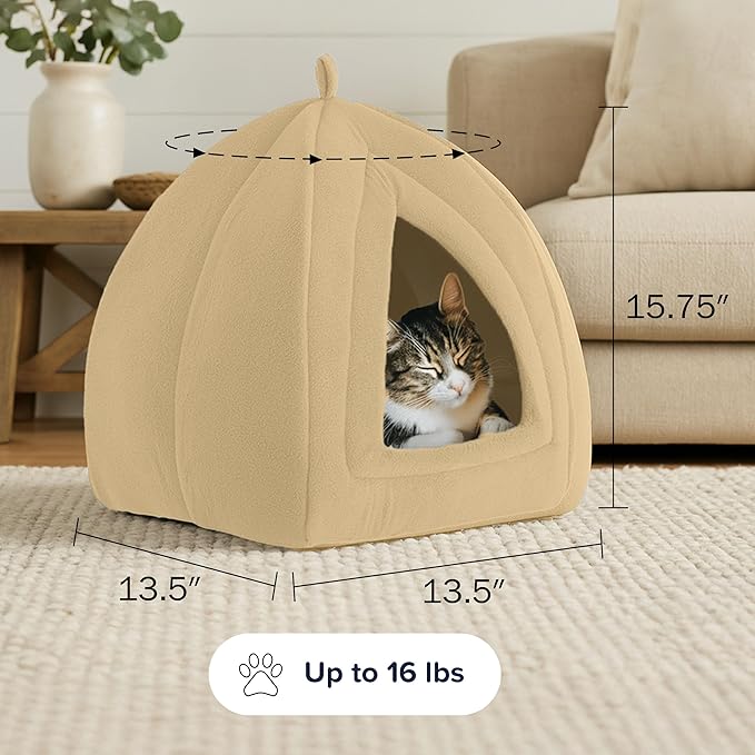 Cat House Indoor Cat Bed with Removable Foam Cushion, Plush Cat Tent Bed for Small Pets, Comfortable Cozy Hideaway for Cats, Kittens, Rabbits, Guinea Pigs, Ferrets, Hedgehogs, by PETMAKER