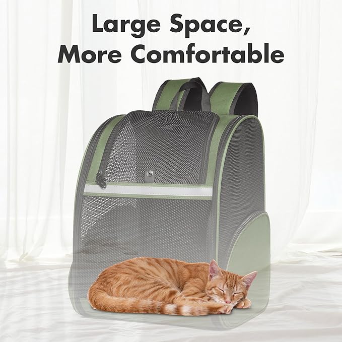 Pet Backpack Carrier, Large Cat Carrier Backpack Up to 20 Lbs with Breathable Mesh, for Medium Large Cats or Small Dogs, Travel Hiking Camping Backpack (DarkGreen-XL)