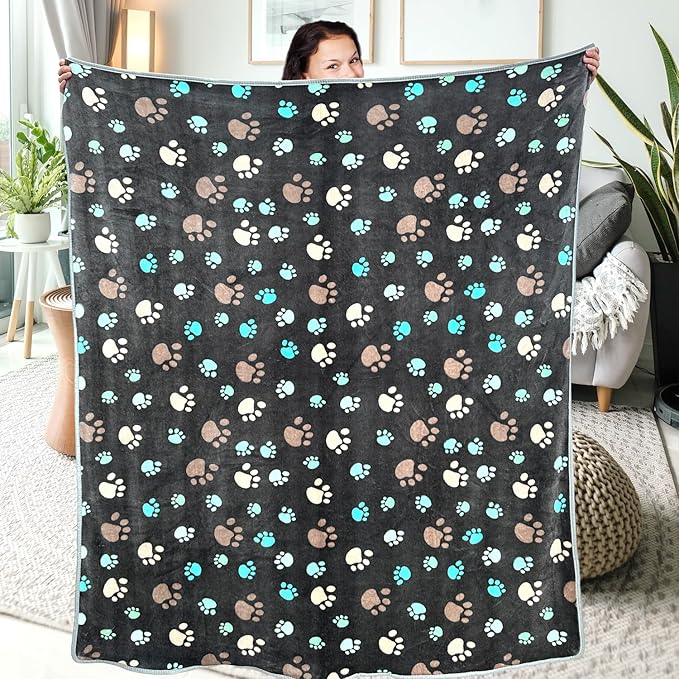 Dog Blankets for Large Dogs, 3 Pcs Dog Blanket Washable, Soft Fluffy Flannel Pet Blanket Mat Cover for Bed Couch, Cute Print Puppy Blanket 60" x 50"