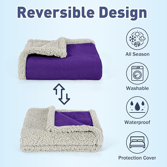 Kritter Planet Waterproof Bed Blanket for Couples, Washable Stain Proof Pad Bed Cover, Reversible Leakproof Furniture Protector, Liquid Proof Blanket for Couch Sofa, 50x60 inch, Queen Size, Purple