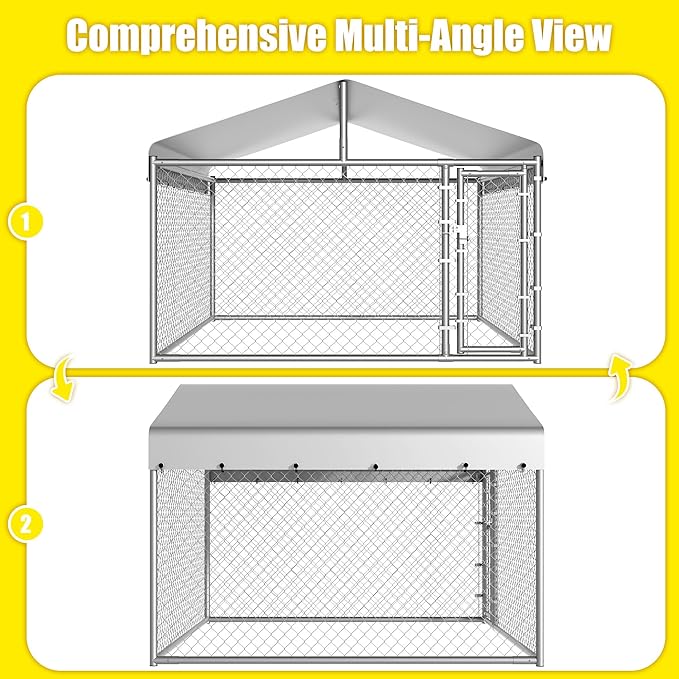 Dog Kennel Outside with Roof, Large Dog Run Enclosure, Outdoor Heavy Duty Pens House Pet Playpen with Galvanized Chain Link Waterproof Cover and Secure Lock(6.76'Lx6.76'Wx5.64'H)