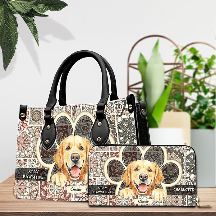 Personalized Pet Mom Leather Handbag – Custom Name Dog Cat Photo Purse, Pet Lover Gifts for Women, Christmas