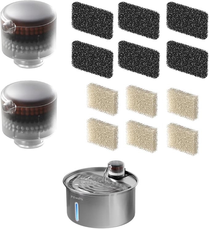 PawsPik PureFlow MAX Replacement Filters – Multi-Layer Filtration for Stainless Steel Curve Dog & Cat Water Fountain – Activated Carbon, Zeolite, Medical Stone – Lasts Up to 3 Months