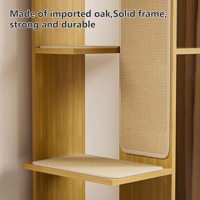PAKASEPT 65.5" Tall Cat Tree, Multi-Level Modern Cat Tower with Sisal Scratching Posts, Cat Bed, Cat Balls, Freestanding Wooden Cat Activity Center, Cat Tree Tower for Indoor Small Large Cats