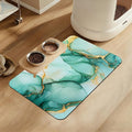 Green Marble Pet Feeding Mat for Floors–Christmas Stocking Absorbent Quick Dry Dog Cat Bowl Mat for Food and Water, Non Slip Waterproof Base, Mess-Free Feeding Accessories 12"x20"