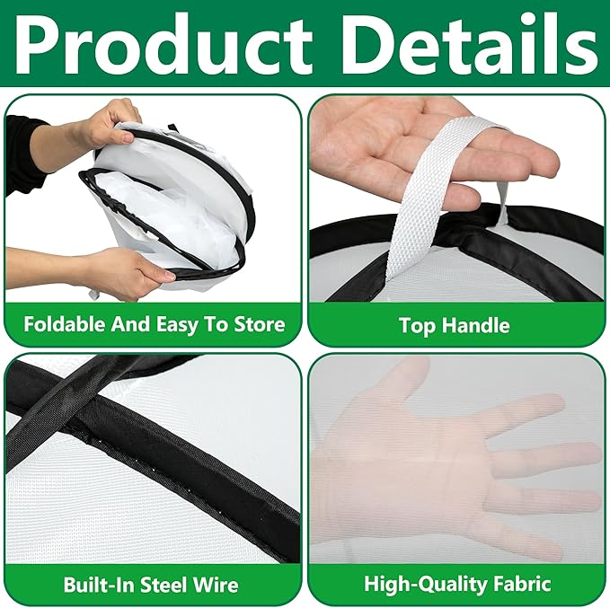 2 Pcs Pop Up Insect Barrier Plant Cover Tent, 30 x 28 x 28 Inch Foldable Garden Plant Protectors Mesh Enclosure, Garden Net Cage Bird Insect Guard Cover for Protecting Plants Fruits Vegetables