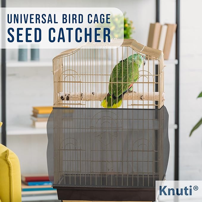 Universal Bird Cage Seed Catcher Universal Mesh Skirt Cover Stretchy Small Animal Cages Cover Pet Removable Durable Protector (Large, Black)