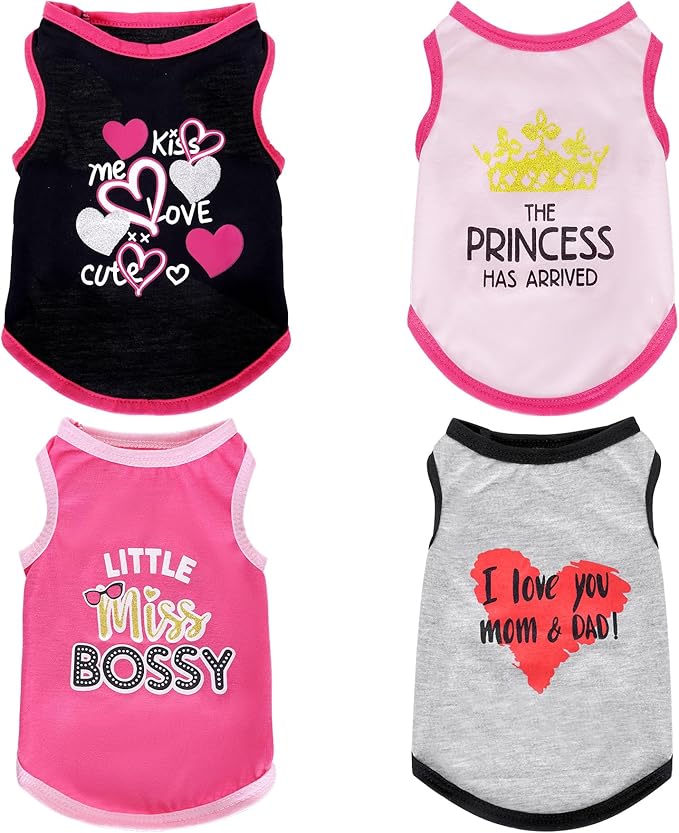 4 Pack Dog Shirts Summer Printed Puppy Clothes Cute Sleeveless Pet T Shirts Dog Clothes for Small Medium Dogs Cats Girl(XS)