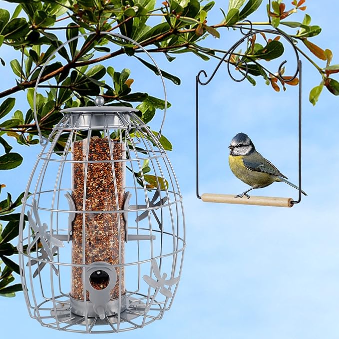 winemana Set of 3 Hummingbird Swings, Rust Resistant Metal Frame, Wooden Dowel, Attach to Bird Feeders, Perfect for Hanging Indoor Office Outdoor Trunk Lawn Patio Garden (7.5" x 5.6")