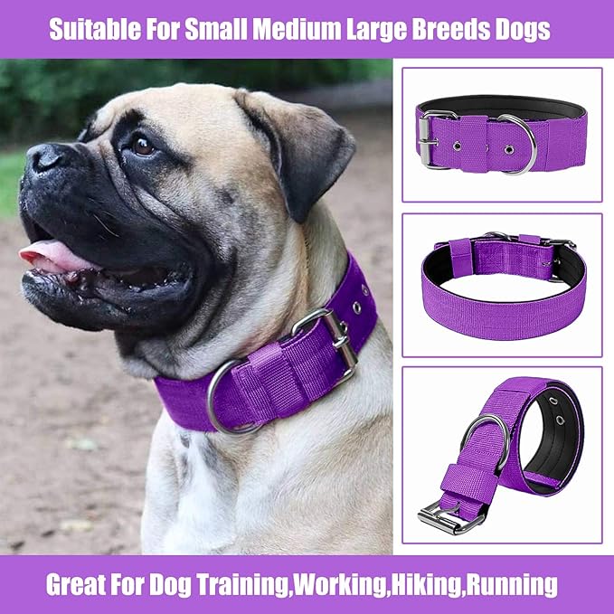 Heavy Duty Tactical Dog Collar - 1.5" Width Military Durable Thick Nylon with Adjustable Metal D Ring & Buckle Working Training K9 Collar for Medium Large Dogs (S(14"-17"), Purple)