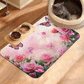 Rose Pink Dog Cat Food Mat,Butterfly Absorbent Waterproof Placemat for Food and Water Non Slip Rubber Backing Durable Feeding Pad for Clean Floors 16" x 24"