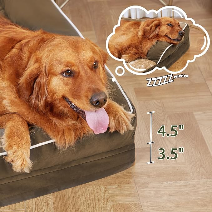 Orthopedic Dog Beds for Large Sized Dogs, Waterproof Egg Crate Foam Large Dog Couch Beds with Comfy Bolster 36x27Inch, Washable Pet Beds with Removable Cover and Nonskid Bottom, Brown