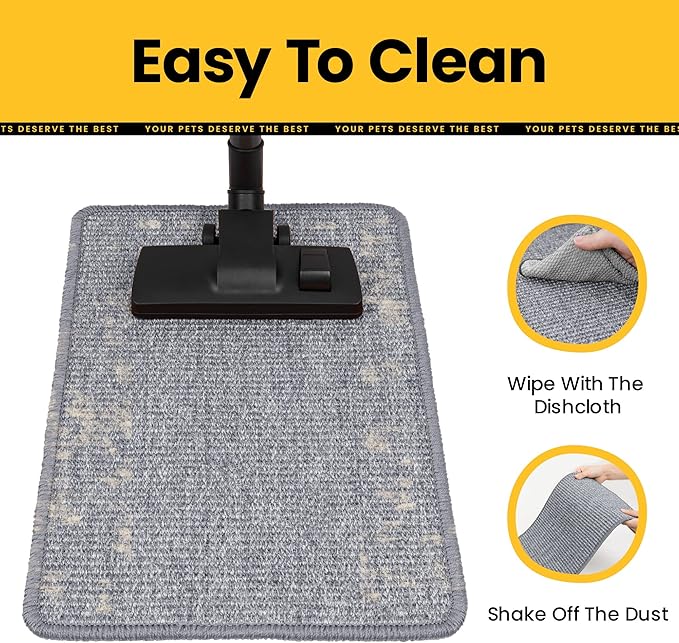 Cat Scratcher Mat,Natural Sisal Cat Scratch Pad with Hook&Loop Tape,Horizontal Floor Kitty Scratching Pads Rug for Indoor,Pet Furniture Protector for Couch&Carpets&Sofas, Large, Grey
