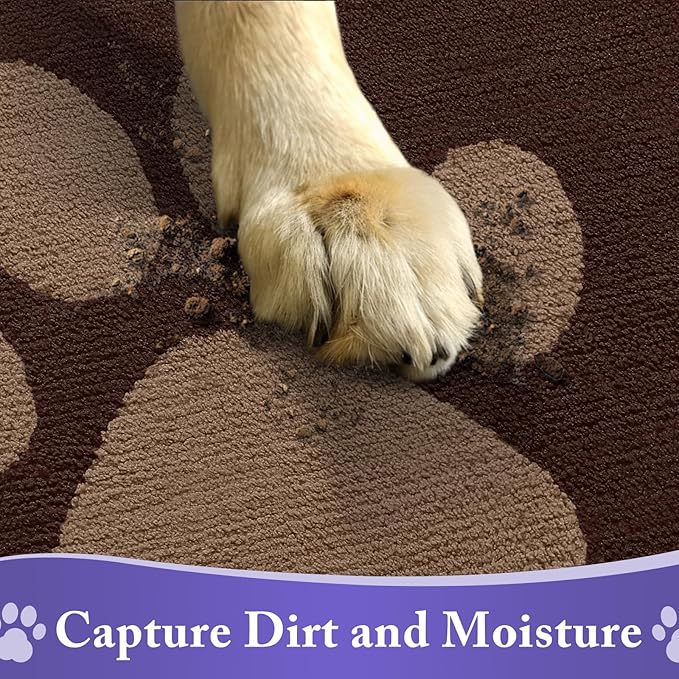 Buganda Dog Door Mat for Muddy Paws, Absorbent Dirt Trapper Non Slip Indoor Doormats, Washable Low-Profile Mat for Mud Dogs, Entryway Carpet for Inside Floor (70x47 Inches, Brown)