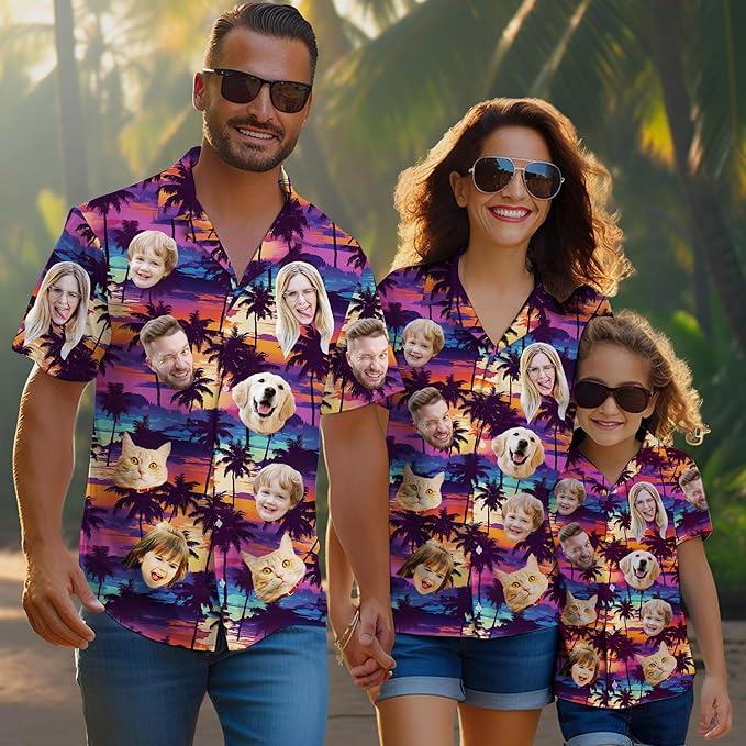 Custom Hawaiian Shirt with Face Photo Picture for Men Women Kids Youth Adult, Tropical Personalized Hawaiian Shirts Gift