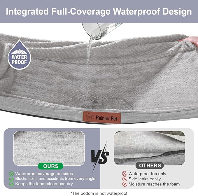 Orthopedic Dog Bed for Small and Medium Dogs, Memory Foam Pet Bed with Washable Removable Cover, Nonskid Bottom, Waterproof, for Indoor, Outdoor, Crate ＆ Car Use, 30x20x6 Inches, Light Grey
