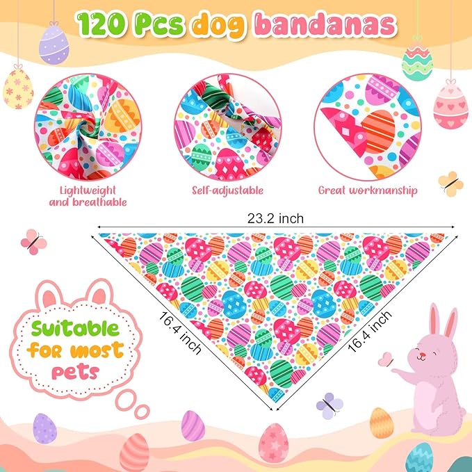 Youyole 120 Pcs Easter Dog Bandana Bulks Bunny Dog Bandanas Rabbit Egg Pet Scarf Soft Cat Triangle Scarfs Easter Day Pet Bandana Bibs for Small and Medium Breed