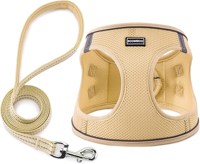 Dog Harness with Leash Set, No Pull Adjustable Reflective Step-in Puppy Pet Vest Harnesses for Small Medium Large Dogs and Cats,Beige XS