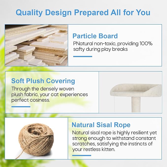 FDW | 81" Cat Tree Tower | Beige | Multi-Level Indoor Activity Center with Sisal Scratching Posts, Condos, Plush Perches, Hanging Cat Toys | Sturdy, Easy to Assemble | for Kittens & Adult Cats