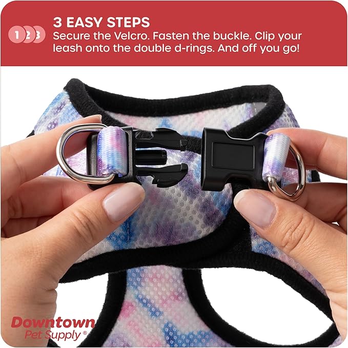 Downtown Pet Supply Step-in Dog Harness – No Pull, Adjustable Padded Mesh with Reflective Trim, Secure Buckle Strap – Comfortable & Breathable Small Dog Harness, Small, Tye Die