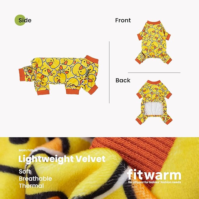 Fitwarm Funny Duck Dog Pajamas, Dog Winter Clothes for Small Dogs Girl, Lightweight Velvet Pet Jumpsuit, Cat Onesie, Yellow, XXL