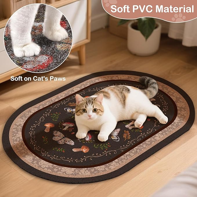 Bienbee Cat Litter Mat, 24" x 15" Litter Box Mat Rug with Non-Slip Bottom,Urine and Water Proof, Easy to Clean Cat Supplies Essentials for Indoor Kitty Kitten Floor, Brown Mushrooms M
